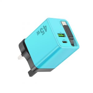 45W GaN Wall Charger USB A C PD Retractable Cable